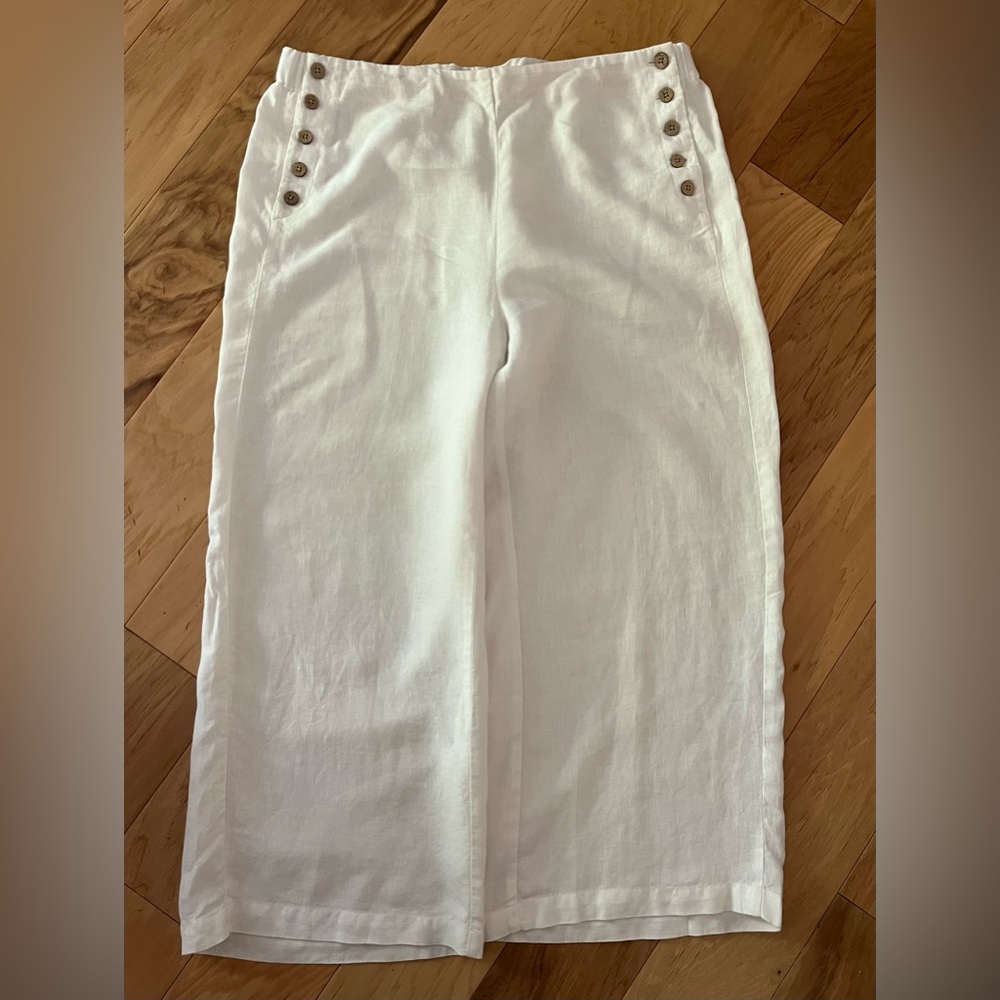 J Jill Love Linen White Cropped 5 button Sailor Pants Size: Large - Picture 2 of 5